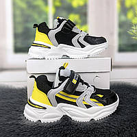 Кросівки дитячі для хлопчика чорні демісезонні з жовтим Kimboo 5338