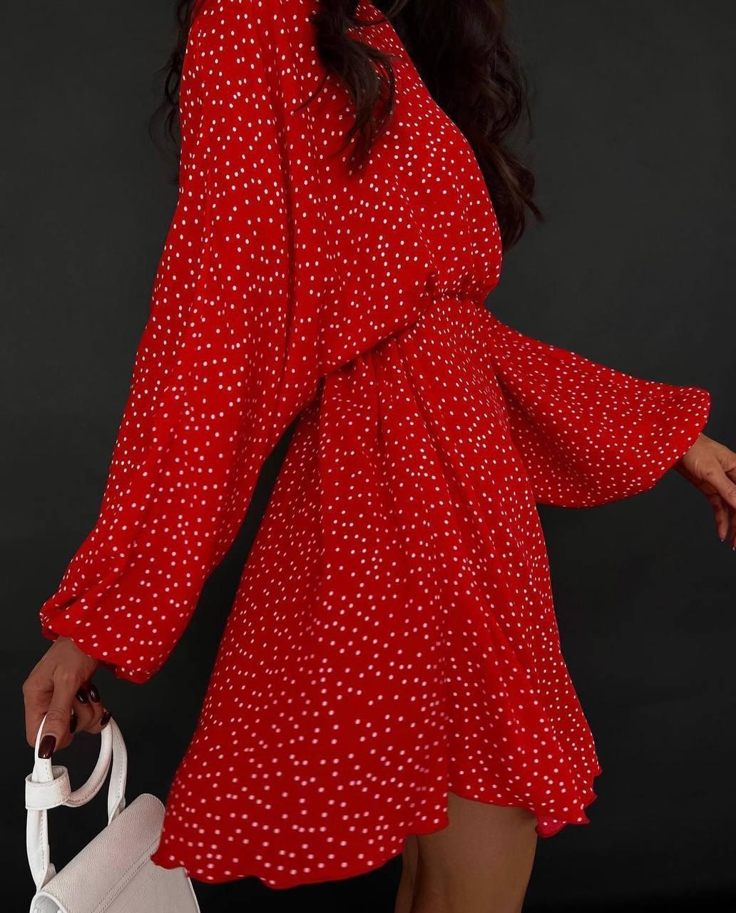 Женское короткое платье в мелкий горошек (черное, белое, красное) 42-44 и 44-46 размер - фото 8 - id-p2149655813