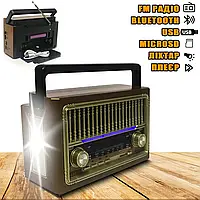 Многофункциональное радио Everton 10мs5 Bluetooth Usb/SD/Aux/FM ретро с фонариком на солнечной батарее SWN
