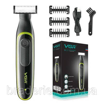 Бритва-триммер для стрижки бороди та вусів VGR V-017, 3 насадки, вбуд. акумулятор, Waterproof, фото 2