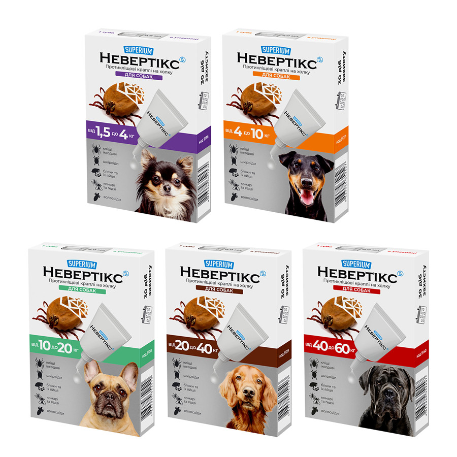 СУПЕРІУМ Невертікс, протиклейові краплі на холку для собак, 1,5-4 кг