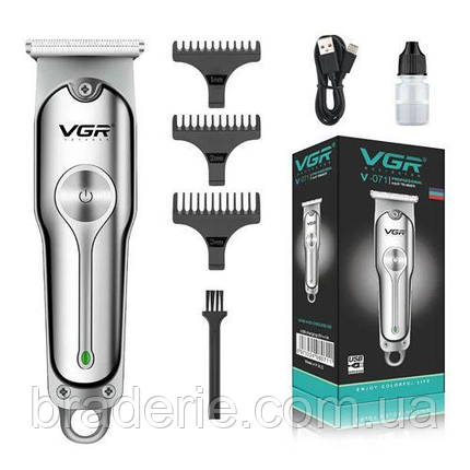 Машинка (триммер) для стрижки волосся та бороди VGR V-071, Professional, 3 насадки, Т-подібне лезо, вбуд., фото 2