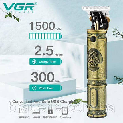 Машинка (триммер) для стрижки волосся та бороди VGR V-085, Professional, 3 насадки, STRONG BATTERY, фото 2