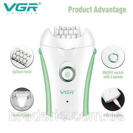 Епілятор VGR V-705 GREEN для всього тіла, бездротовий, з підсвічуванням, фото 2
