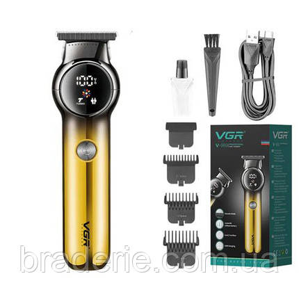 Машинка (тример) для стриження волосся VGR V-989 GOLD, Professional, 3 насадки, LED Display, фото 2