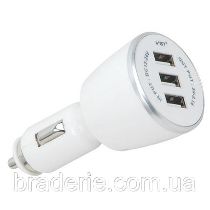 Автомобільна USB зарядка від прикурювача 12V VST-707, 3 USB, фото 2