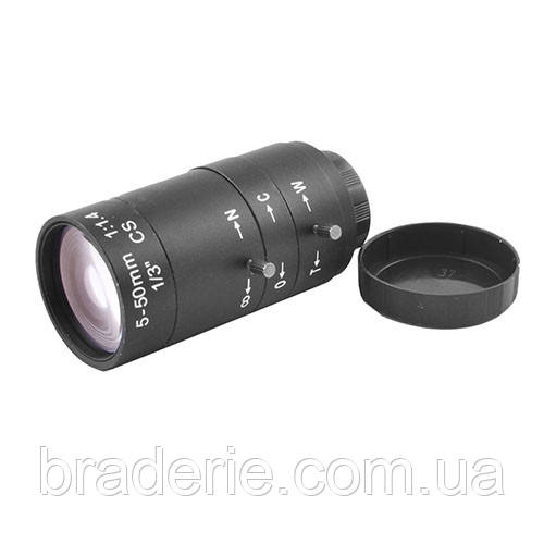 Варіофокальний об'єктив CCTV 1/3 PT05050  5mm-50mm F1.6 Manual Iris