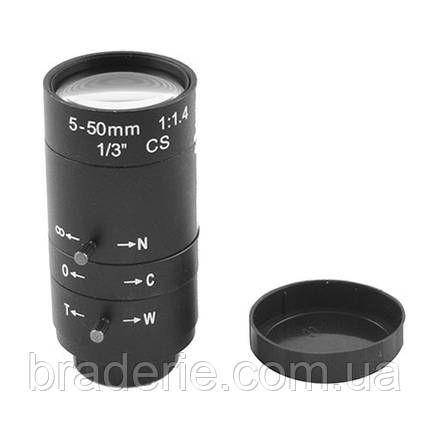 Варіофокальний об'єктив CCTV 1/3 PT05050  5mm-50mm F1.6 Manual Iris, фото 2