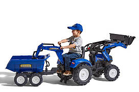 Дитячий трактор на педалях з причепом, переднім та заднім ковшами Falk 3090W NEW HOLLAND (колір - синій)