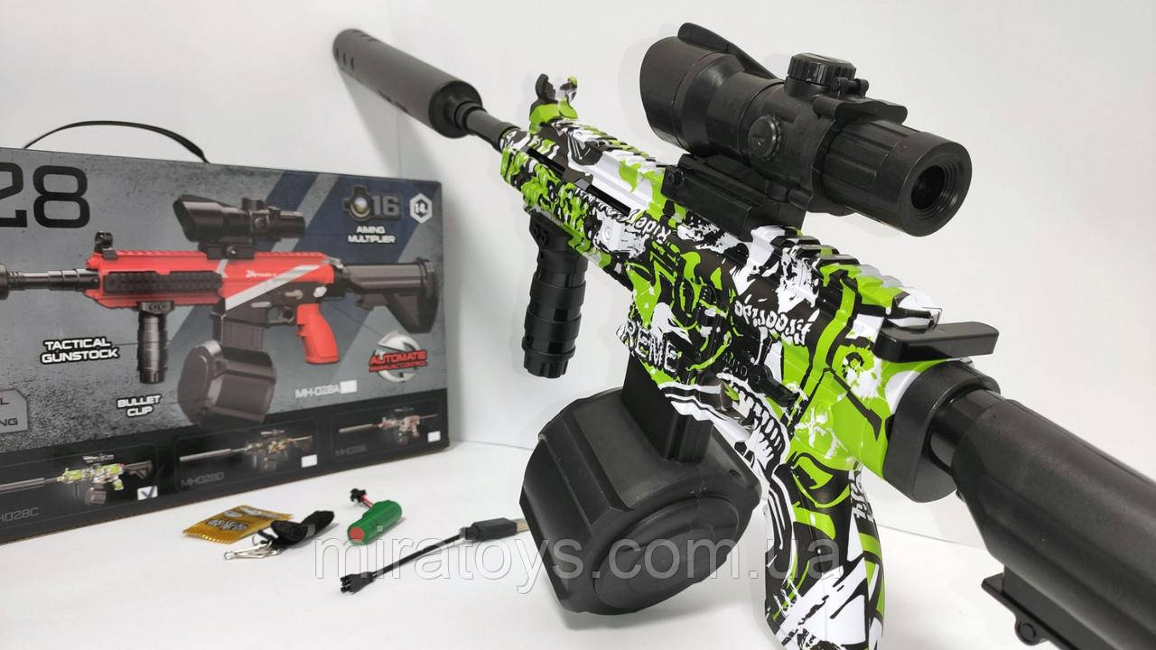 Дитячий автомат M416 Graffiti Green на орбізах, оптичний приціл, акум.3,7V, довжина 85 см
