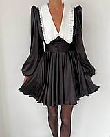 Черное женское шелковое короткое платье с белым воротником (42-44 и 46-48 размеры)