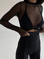 Черная женская прозрачная кофта сетка с длинными рукавами (42-46 размер)