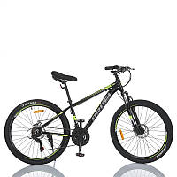 Велосипед MTB2602-4, 26 дюймів, алюмінієва рама 13", SHIMANO 21SP, швидкознімні колеса, чорно-салатовий