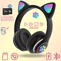 Навушники "Котячі вушка" бездротові з підсвічуванням RGB і MP3 плеєром Cute Headset Bluetooth,FM Black+Карта 32Gb TDN