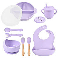 Большой набор детской посуды от 4х месяцев до 5 лет с крышкой фиолетовый