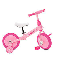 Детский беговел велосипед 2в1 Profi Kids MBB 1012-2 розовый страховочные колеса
