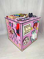 Развивающая игрушка Бизикуб Розовый с роботом, 30*30 см на 22 элементов