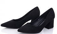 Жіночі модельні туфлі ABA "човники" широкий середній каблук еко-замша чорні