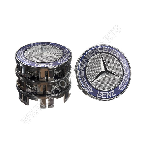 Заглушка колесного диска Mercedes 75x70 серый ABS пластик (4шт.) с колоском синий 50034 (50034) - фото 1 - id-p1856785660