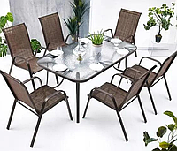 Набір садових меблів на дачу 4Points Udine-6 зі столом та шістьма стільцями для саду для кафе будинку Коричневий KM