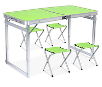 Складной усиленный стол с 4 стульями Folding Table для пикника складной в чемодане Зеленый