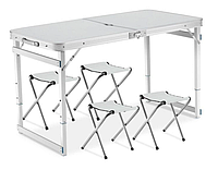 Складной усиленный стол с 4 стульями Folding Table для пикника складной в чемодане Белый