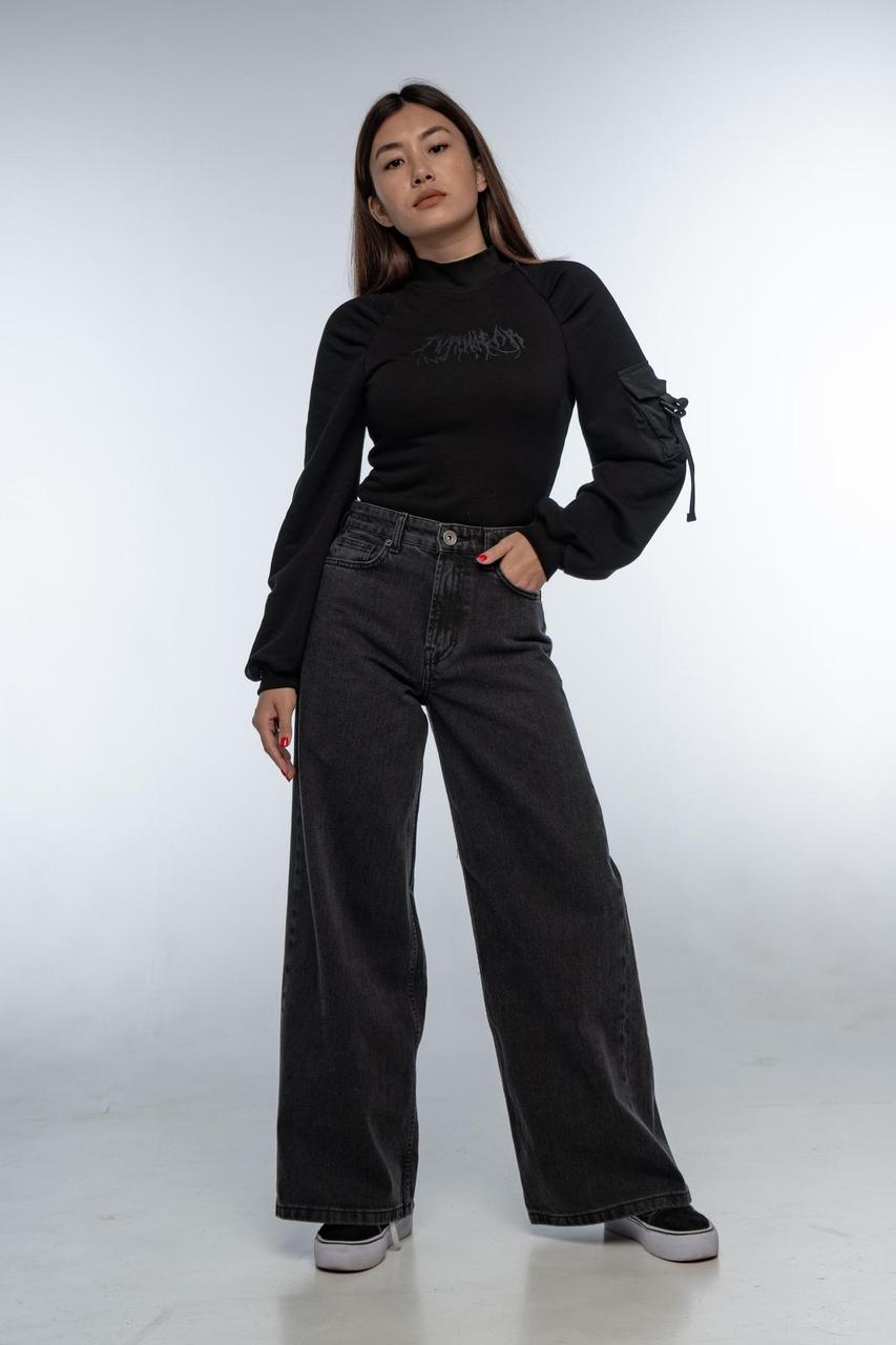 Жіночі широкі темно-сірі джинси палаццо, штани джинсові вільного крою