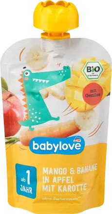 Пюре Babylove манго-банан-яблуко-морква для дітей від 1 року, 100 г, фото 1
