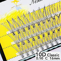 Nesura Eyelash Classic 10D, 0,10, изгиб C, 16 мм, 60 пучков пучковые ресницы Несура классик