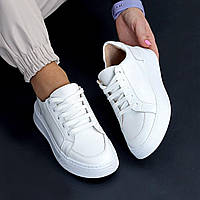 Жіночі кеди літні шкіряні на шнурівці класичні білі натуральна шкіра