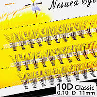 Nesura Eyelash Classic 10D, 0,10, изгиб D, 11 мм, 60 пучков пучковые ресницы Несура классик