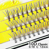 Nesura Eyelash Classic 10D, 0,10, изгиб C, 12 мм, 60 пучков пучковые ресницы Несура классик