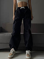Оверсайз женские штаны карго с карманами (из плащевки) черные, серые