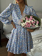 Летнее женское платье в цветочек с цветочным принтом (розовое, голубое) 42-44 и 46-48 размеры