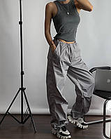 Женские штаны карго на затяжках с карманами из плащевки (в множестве расцветок) 42-46 универсальный Серый