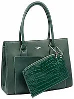 Женская классическая сумка David Jones зеленая городская сумка с друмя ручками на плечо эко-кожа формат А4