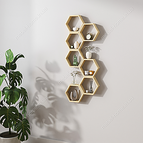 Полиці соти з дерева для книг і декору, декоративні відкриті дерев'яні полички для квітів на стіну