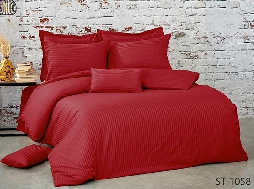 Постільна білизна страйп сатин Бордовий, євро комплект
