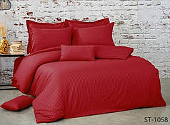 Постільна білизна страйп сатин Бордовий, двоспальний комплект