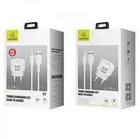 Сетевое зарядное устройство для телефона USAMS T20 White (Dual USB Round Travel Charger (EU)+U35 Type-C cable