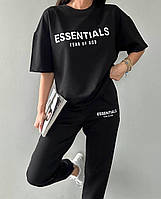 Летний женский оверсайз костюм ESSENTIALS футболка + штаны / джоггеры (черный, бежевый)