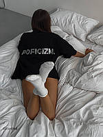 Летняя черная женская оверсайз футболка с надписью на спине POFIGIZM