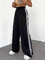 Спортивные широкие женские штаны с лампасами (черные, серые, графит)