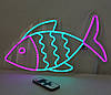 Неонова вивіска "Риба" 400х235 мм синьо-фіолетова з диммером і блоком живлення, фото 10