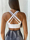 Топ спортивний білий зі зйомними чашками жіночий для фітнесу Топ-бра для спорту тренувань бігу, фото 3