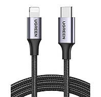 Кабель UGREEN US304 USB-C to Lightning M/M Cable Aluminum Shell Braided 1.5m (Black) (UGR-60760) inc pdr