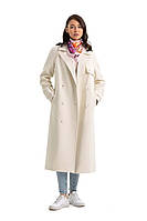 Пальто женское длинное двубортное кашемировое шерстяное демисезонное весеннее осеннее однотонное, Молочное 42