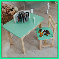 Детский столик пенал и стульчик универсальные, набор красивой детской мебели столик стульчик для занятий и игр Зеленый