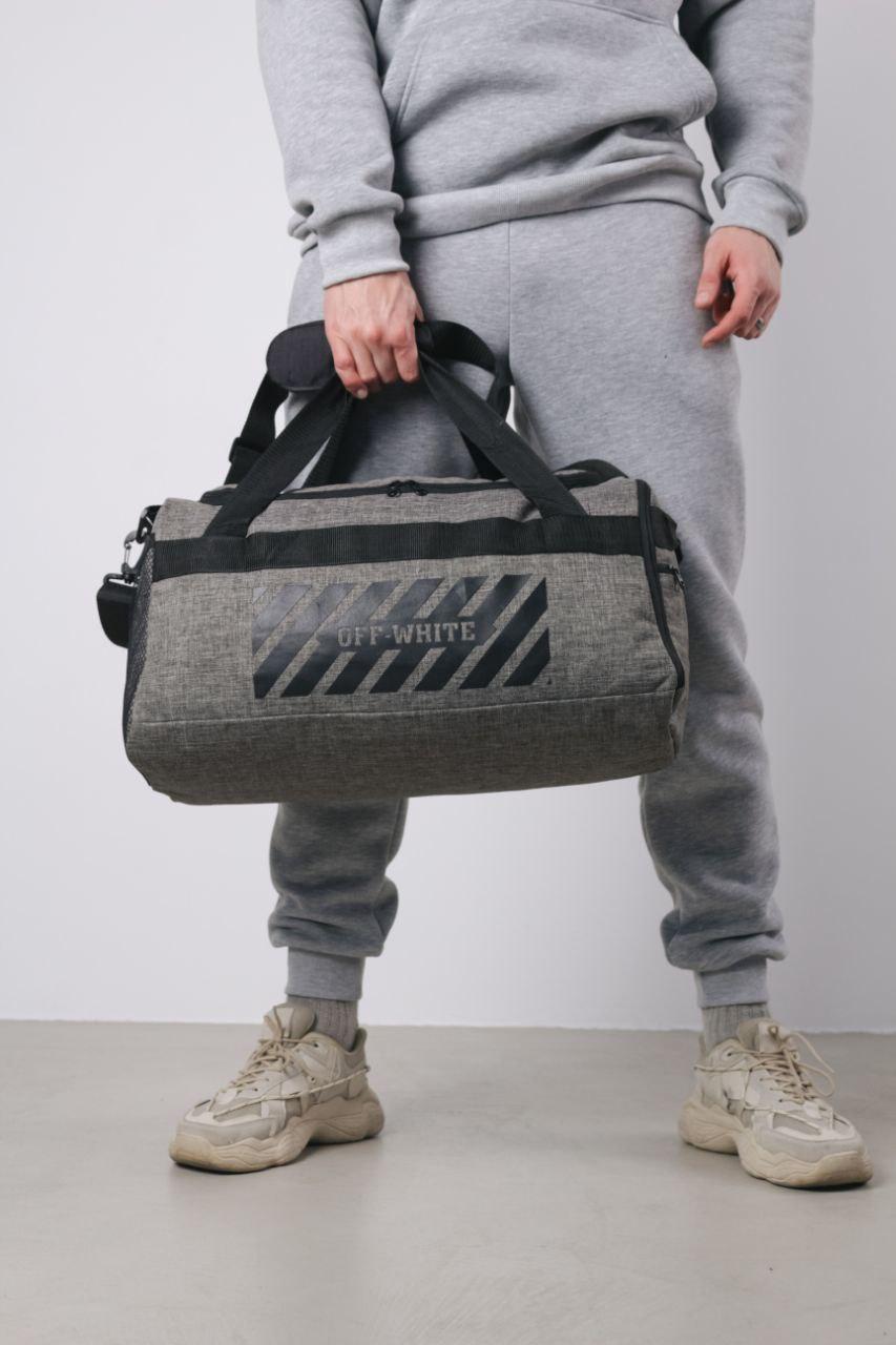 Дорожные сумки мужские спортивные небольшая Мужская спортивная сумка через плечо крепкая Сумка офф вайт светло серый - фото 3 - id-p2149828679