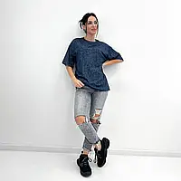 Жіноча темно-синя футболка з рукавом до ліктя на кожен день